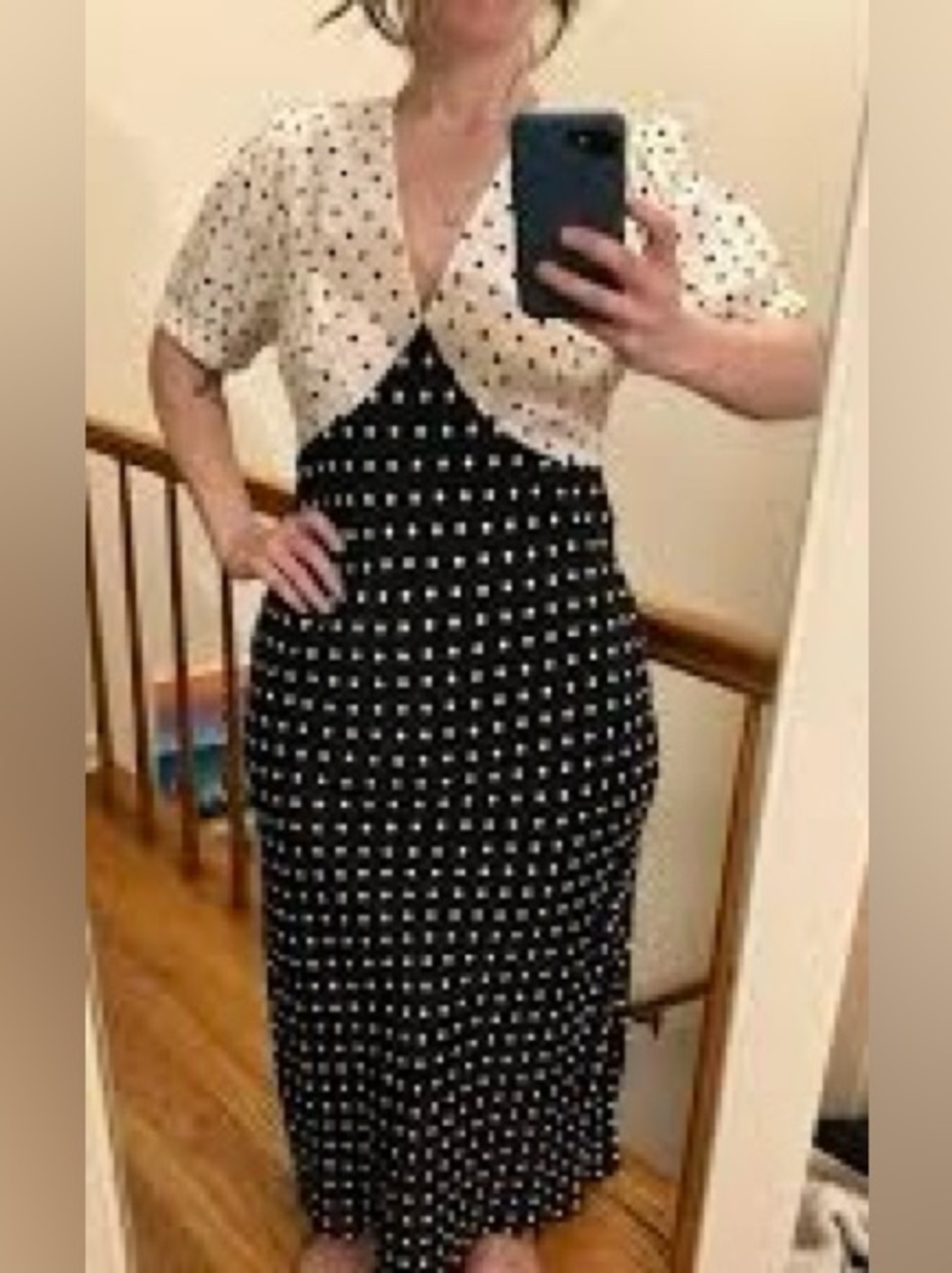 Polka Dot Midi Dress Babydoll 2X Whimsigoth Retro Dark Romantic Short Sleeve